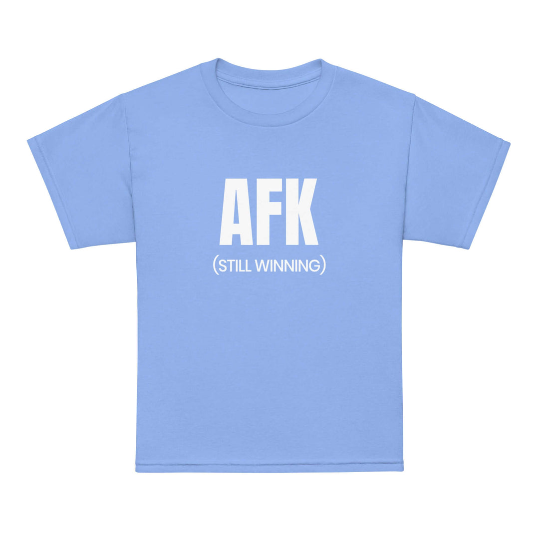 AFK Youth t-shirt in light blue color with white lettering, perfect for stylish kids.