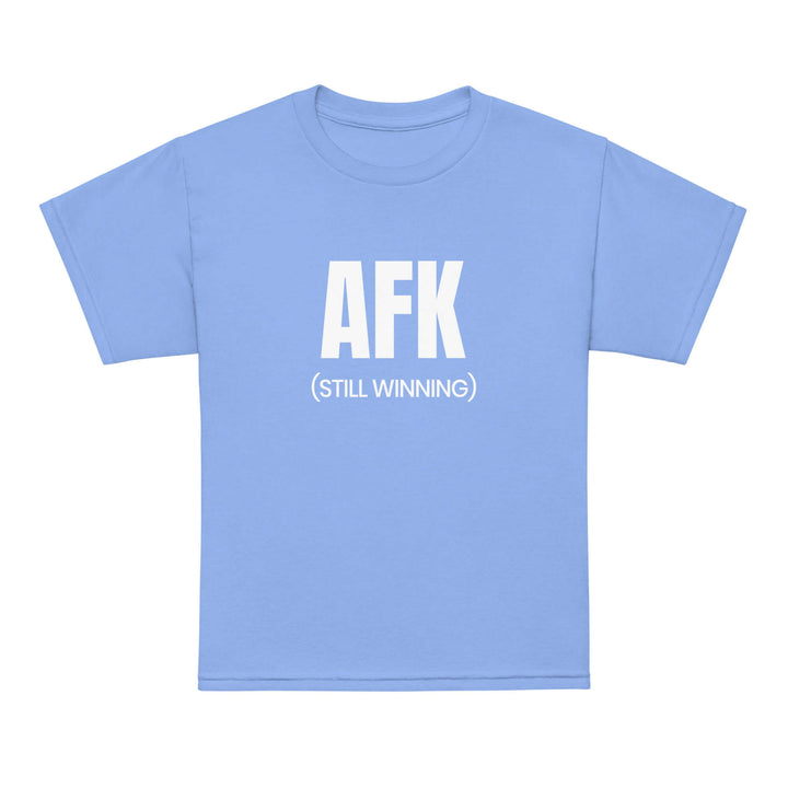 AFK Youth t-shirt in light blue color with white lettering, perfect for stylish kids.