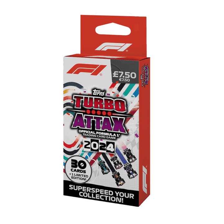 Topps Turbo Attax Official Formula 1 Trading Card Game 2024 Eco Value Box with 30 cards and 1 limited edition card.