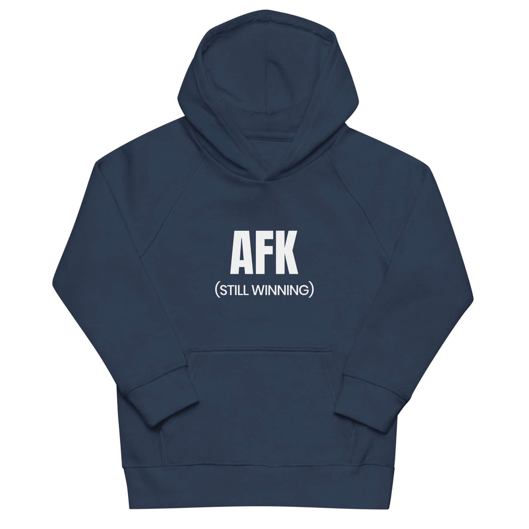 AFK kids eco-friendly kids hoodie in navy with the text &