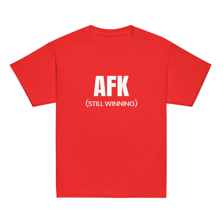 AFK Youth classic tee in red featuring the text AFK (STILL WINNING) for kids&