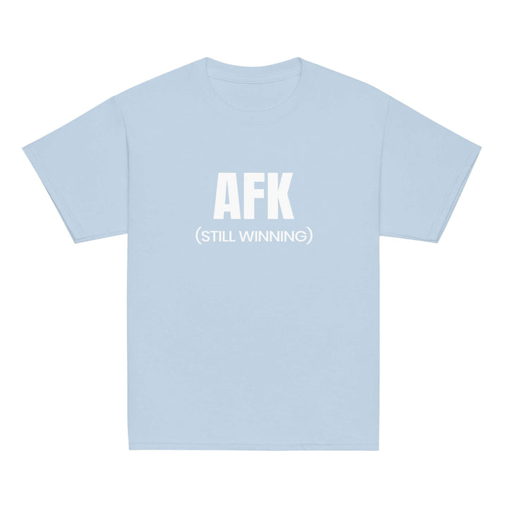 AFK Youth classic tee in light blue featuring AFK (STILL WINNING) design on the front.
