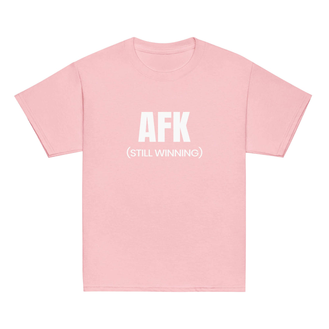 AFK Youth classic tee in pink with AFK (STILL WINNING) text for kids&