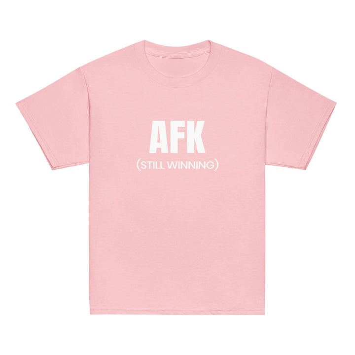 AFK Youth classic tee in pink with AFK (STILL WINNING) text for kids&