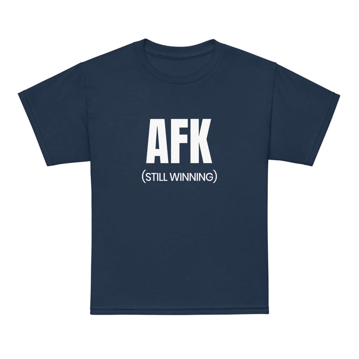 AFK Youth t-shirt in navy blue with bold white lettering stating &