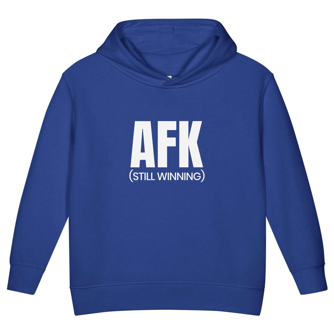 AFK Toddler fleece pullover hoodie in blue featuring the text AFK (STILL WINNING) in white.