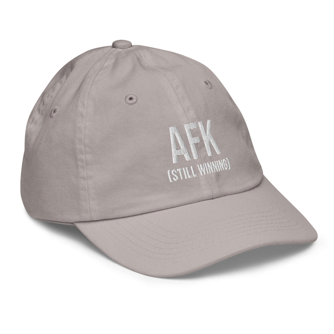 AFK Youth baseball cap in light gray with embroidered text, perfect for style and sun protection during outdoor activities.
