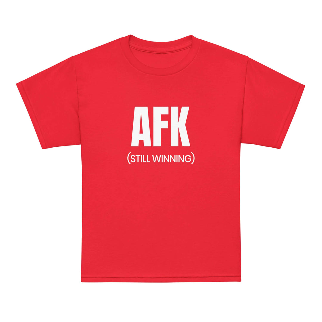 AFK Youth t-shirt in red with bold white text saying &