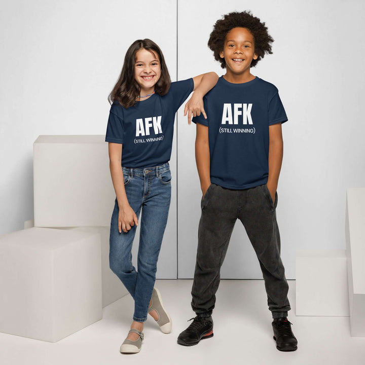 AFK Youth t-shirt worn by two kids, demonstrating comfort and style in active wear.