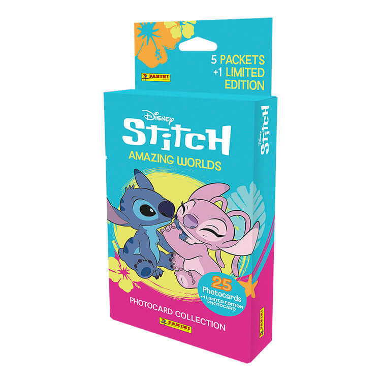 Disney Stitch Amazing Worlds Photocard Collection pack featuring 25 photocards, including limited edition items.