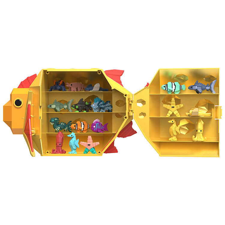 Fisch Captain’s Goldfish Collector Bundle with microfigures in a sculpted golden fish container.