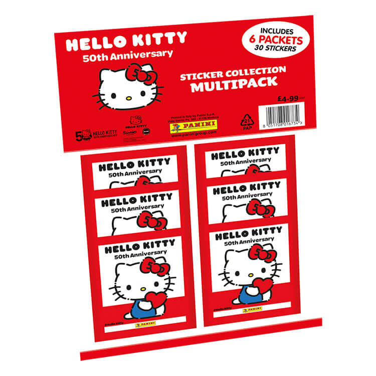 Hello Kitty 50th Anniversary Sticker Collection Multipack with 6 packets and 30 stickers by Panini.