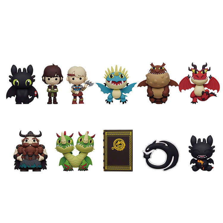 How to Train Your Dragon 3D collectible keychains featuring characters and dragons from the beloved films.