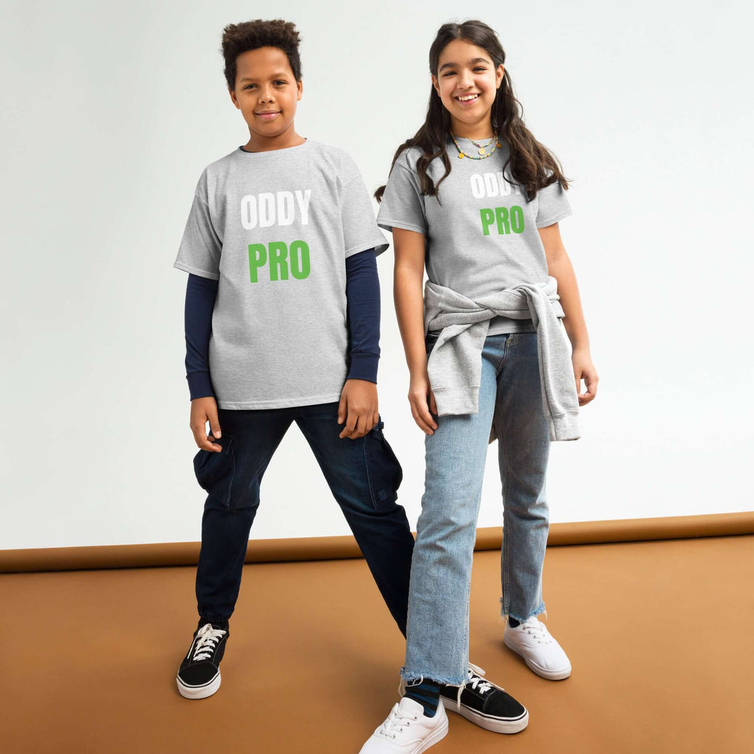 Oddy Pro Youth classic t-shirt worn by kids in sport grey, showcasing quality and style for adventurous youth.