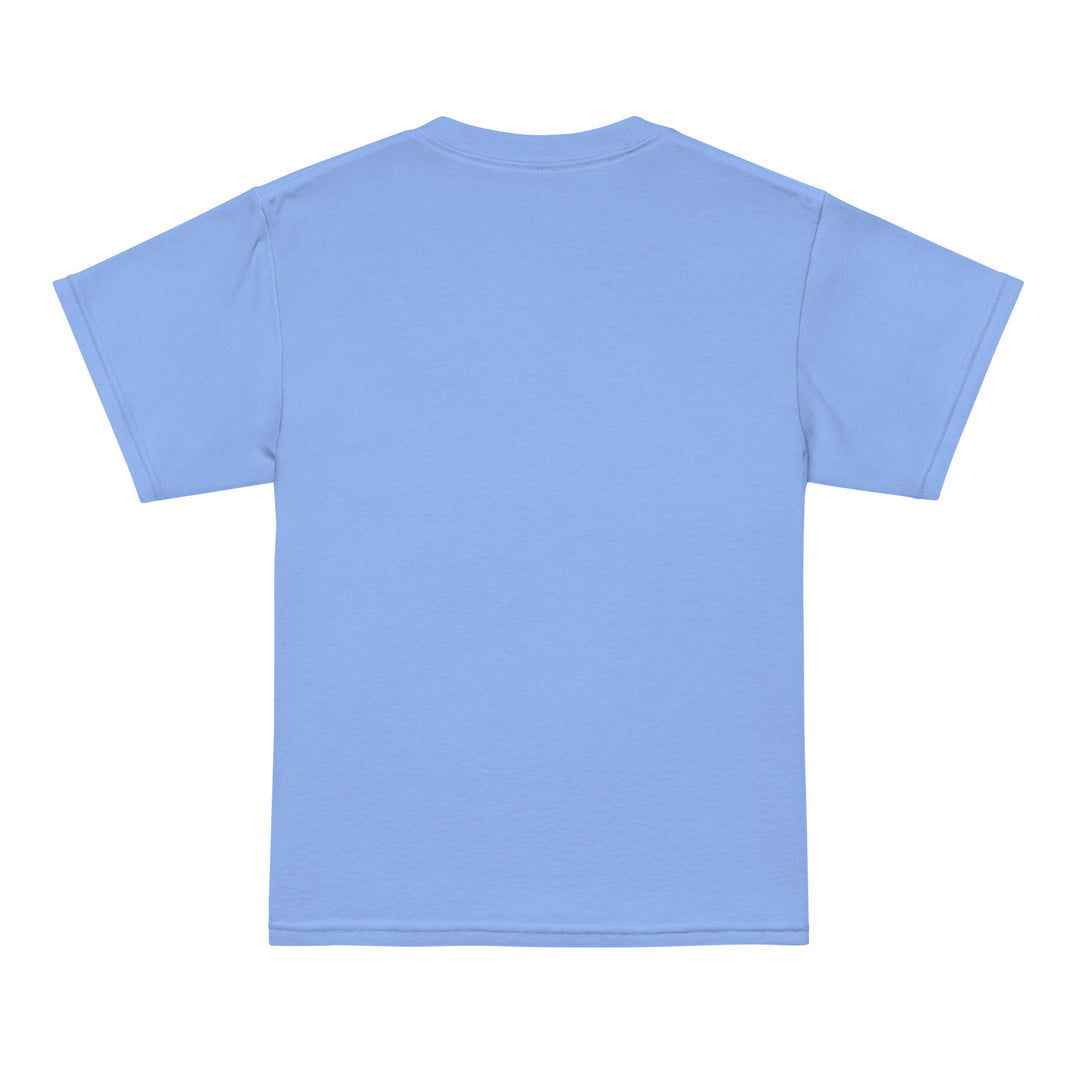 Back view of an Oddy Pro Youth t-shirt in blue, designed for comfort and active wear for kids.