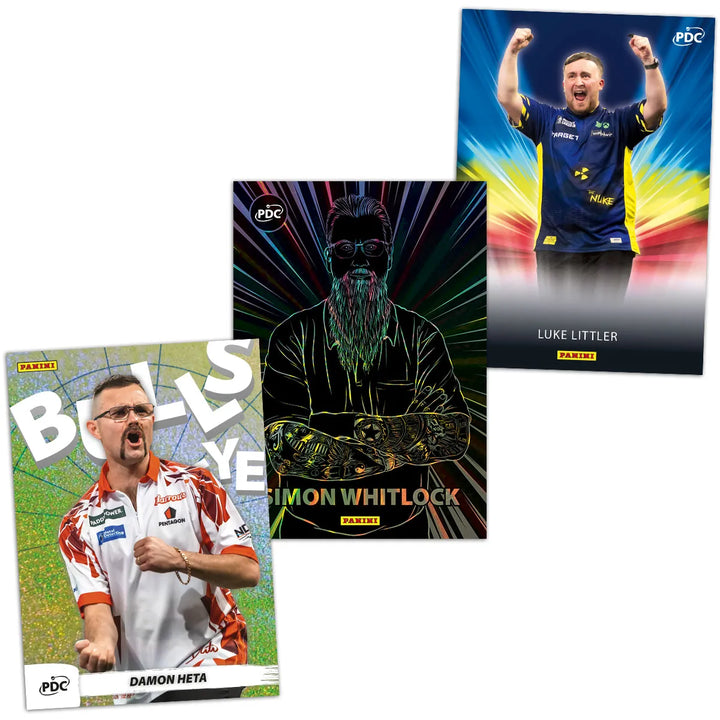 PDC World Championship Darts 2026 Trading Card Collection Premium Box featuring Luke Littler, Simon Whitlock, and Damon Heta.