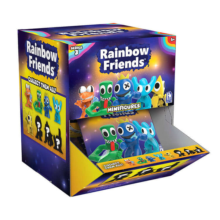 Rainbow Friends Series 3 Minifigures box featuring colorful characters and collectible fun.