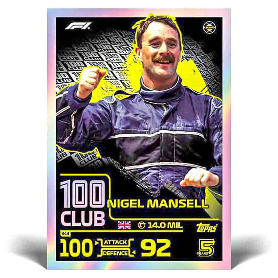 "Nigel Mansell 100 Club trading card from Turbo Attax Official Formula 1 Trading Card Game 2024 collection"