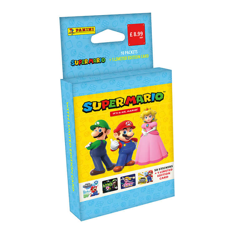 Super Mario It's a Me Mario Sticker Collection featuring Mario, Luigi, and Princess Peach on the packaging.