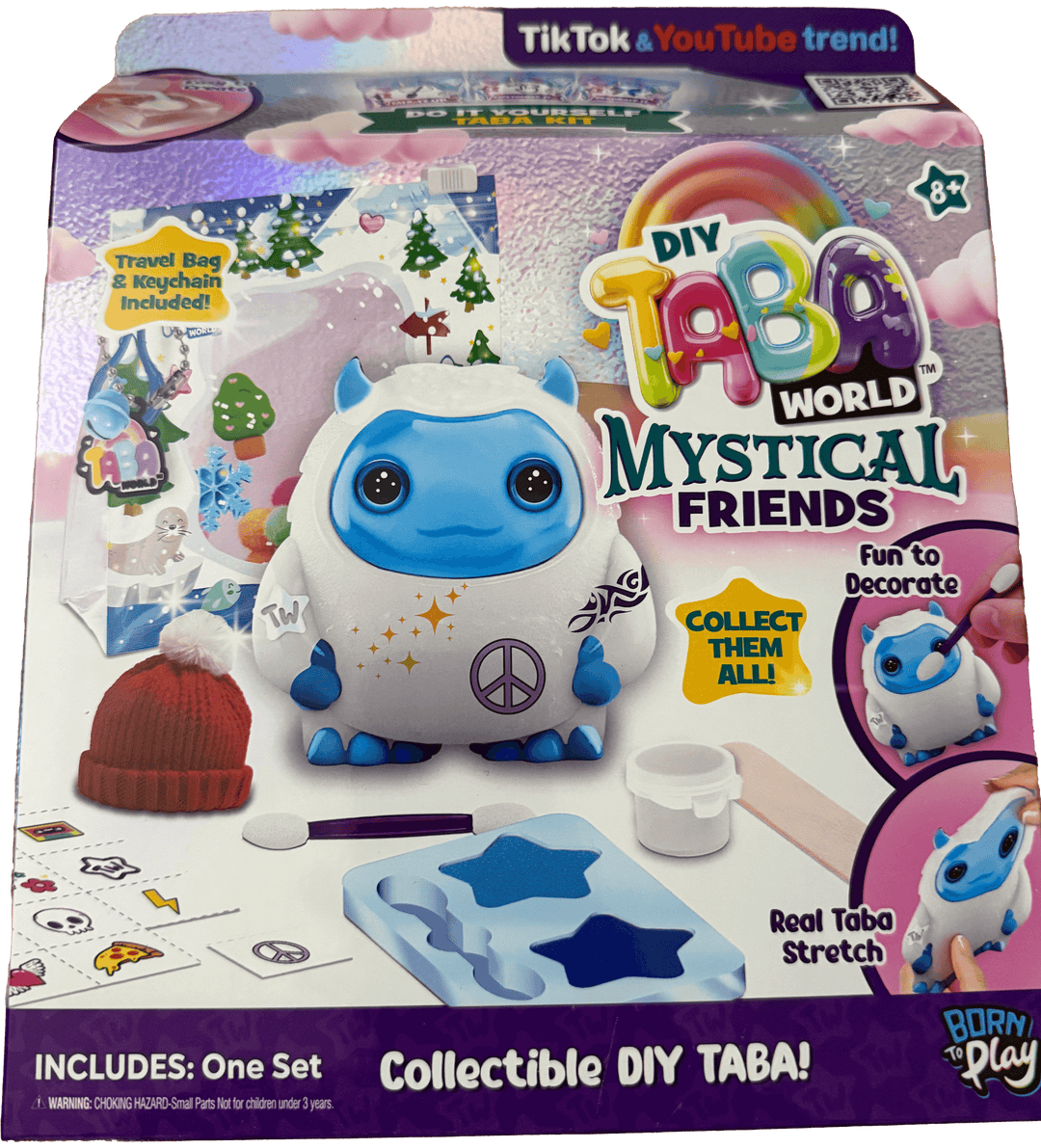 Taba World Make & Display Mystical Friends keyring craft set with colorful squishy character and travel bag.