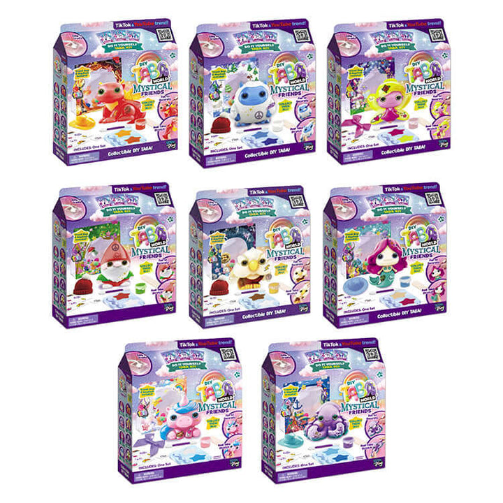 Taba World Make & Display Mystical Friends Craft Set featuring eight collectible keyrings in colorful packaging.