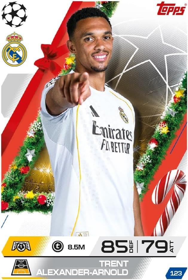 Match Attax 2025/26 - Festive Countdown Advent Calendar featuring Trent Alexander-Arnold card with festive design.