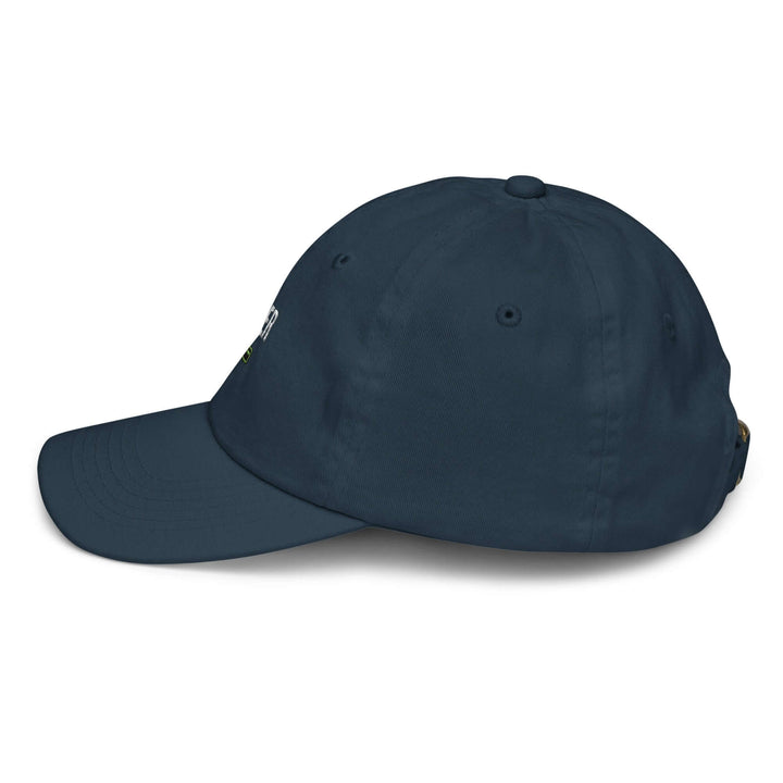 XP Grinder Youth baseball cap side view, navy color, featuring adjustable strap and breathable design for kids.