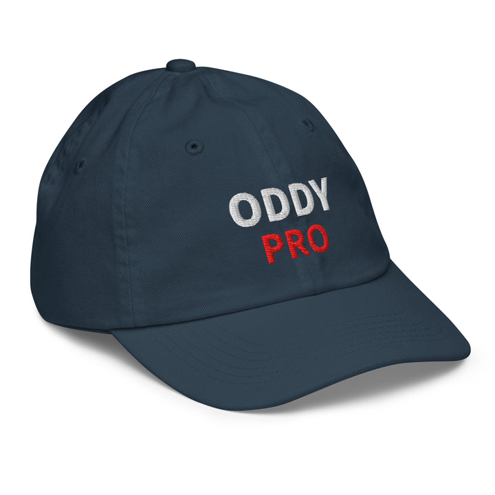 Oddy Pro Youth baseball cap in navy blue, featuring breathable eyelets and an adjustable strap for kids.