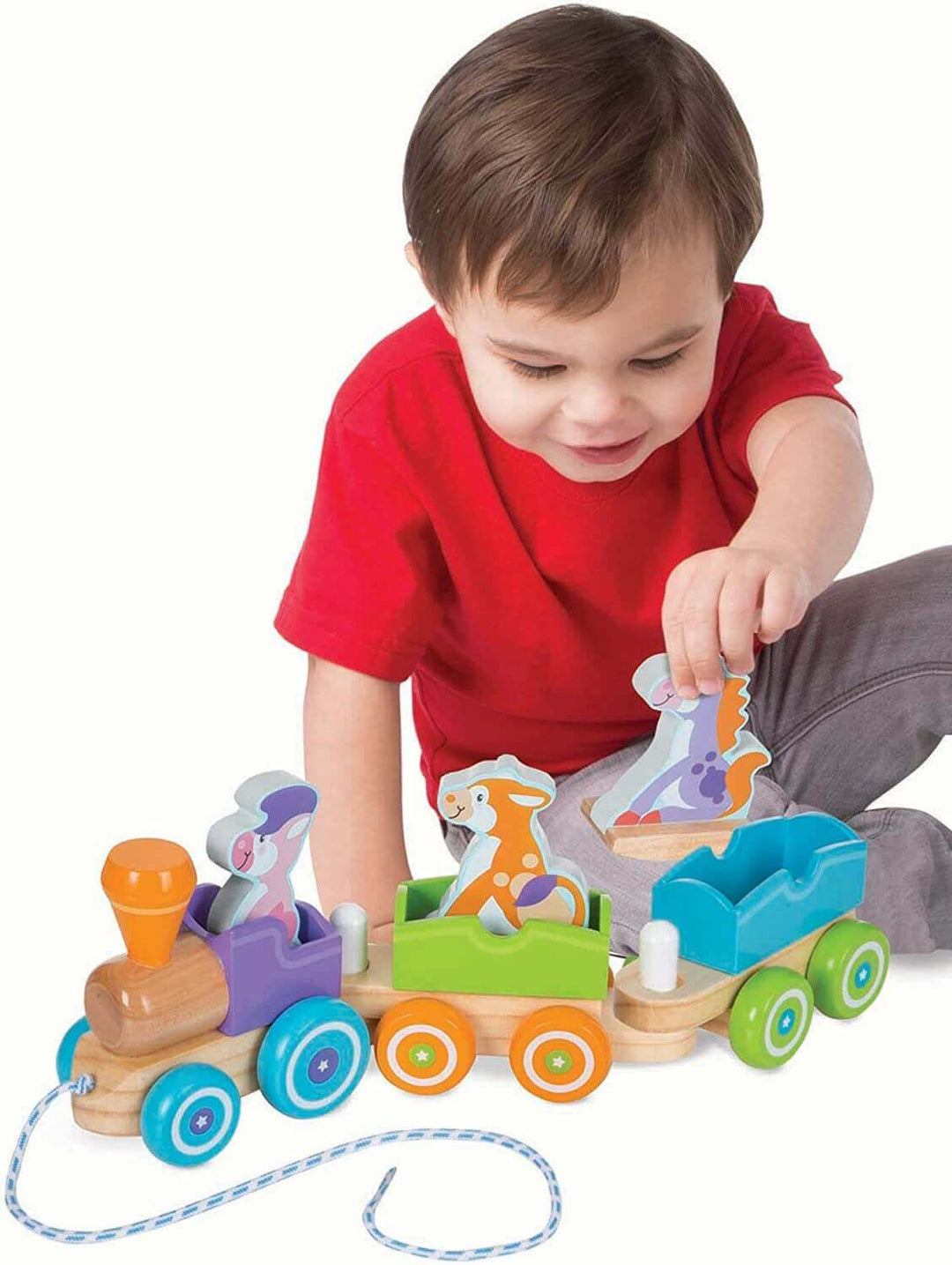 Melissa & Doug Pull along Wooden Train with Rocking Farm Animals Multi-Colour Earthlets