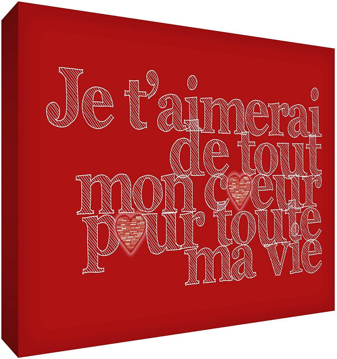 Feel Good Art Canvas Art with French Text - J'aimerai de tout mon coeur pour toute la vie Size Name: 30 x 40 cm Colour Name: Red nursery art Earthlets