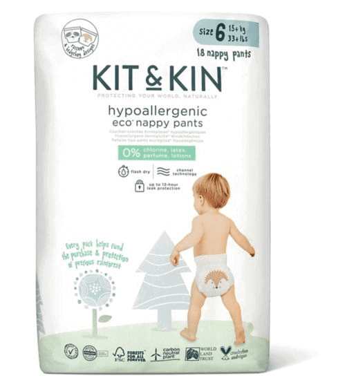 Kit and Kin Size 6 Eco Disposable Nappy Pants - 18 pack disposable nappies size 6 Earthlets